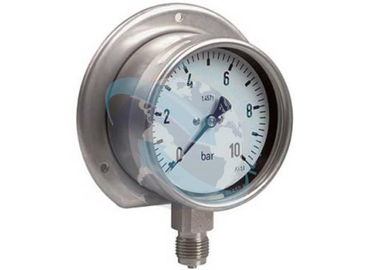 Buisveermanometer met achterflens RVS  ø16cm