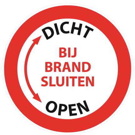 Bij brand sluiten dicht open sticker